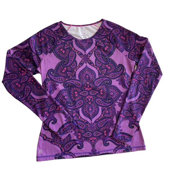 Athleta: Purple and Pink, Paisley, Athletic, long sleeve shirt,thumb hol… - Picture 7 of 16
